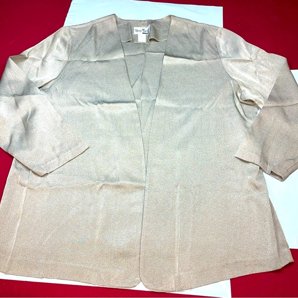 Sheri Martin METALLIC beige Blazer women’s 3XL  open Front Flowy Cardigan Jacket - Picture 13 of 13